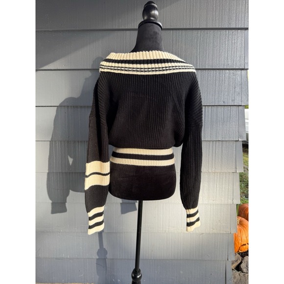 Steve Madden Womens‎ Black Cream Striped Long Sleeve Pullover Sweater Size Small - Picture 6 of 7